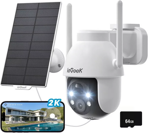 Caméra de surveillance solaire ieGeek 2K Wi-Fi 360°