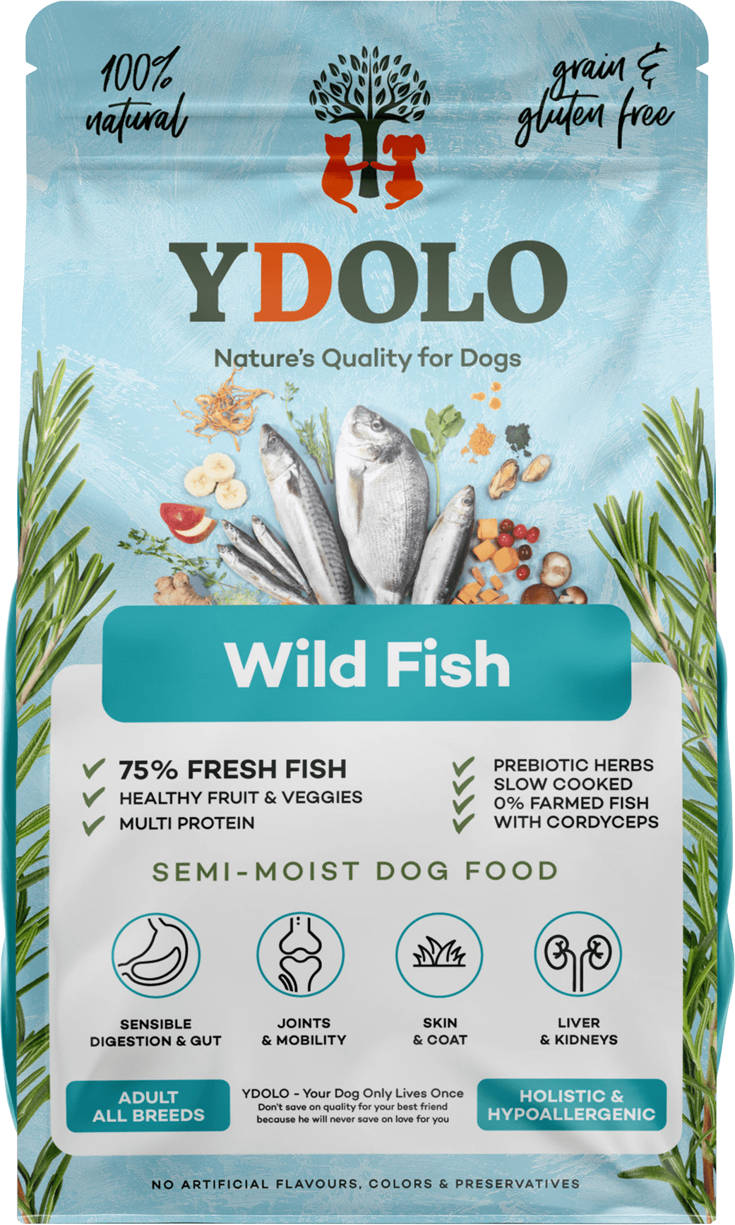 YDOLO Healthy & Pure Poisson Sauvage — croquettes semi-humides chien, sac