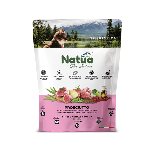 Croquettes Natua chat stérilisé jambon