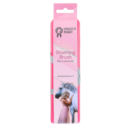 Paardenpraat TV – Brosse de pansage rose (taille M)