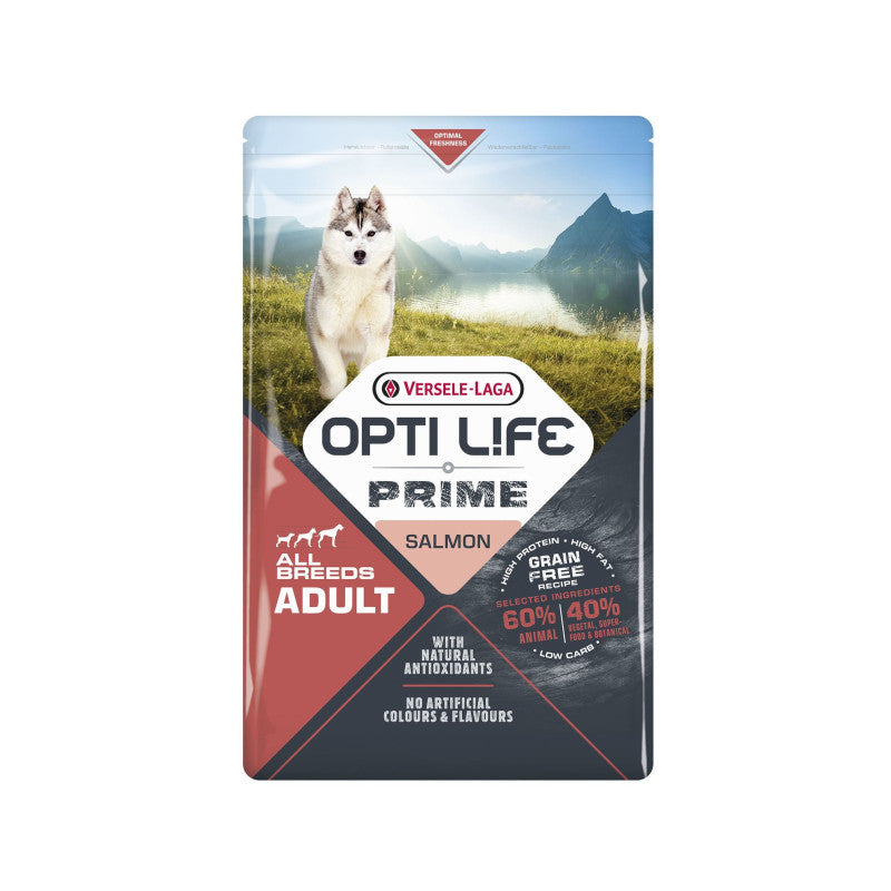 Croquettes Opti Life Prime Saumon sans cereales pour chien 2.5kg
