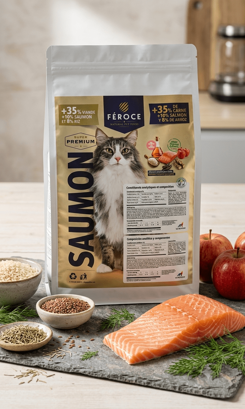 Féroce Saumon Super Premium – Peau & pelage – Croquettes pour chats - Trufféo