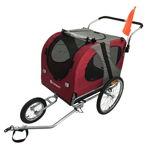 Topmast Dog Bike Trailer - Jogging Function - Foldable - Red - Size M