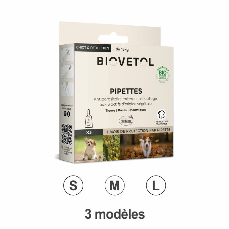 Pipettes insectifuges naturelles ECOCERT bio pour chien BIOVETOL