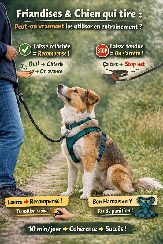 Friandises et chien qui tire en laisse : peut-on vraiment les utiliser en entraînement ?