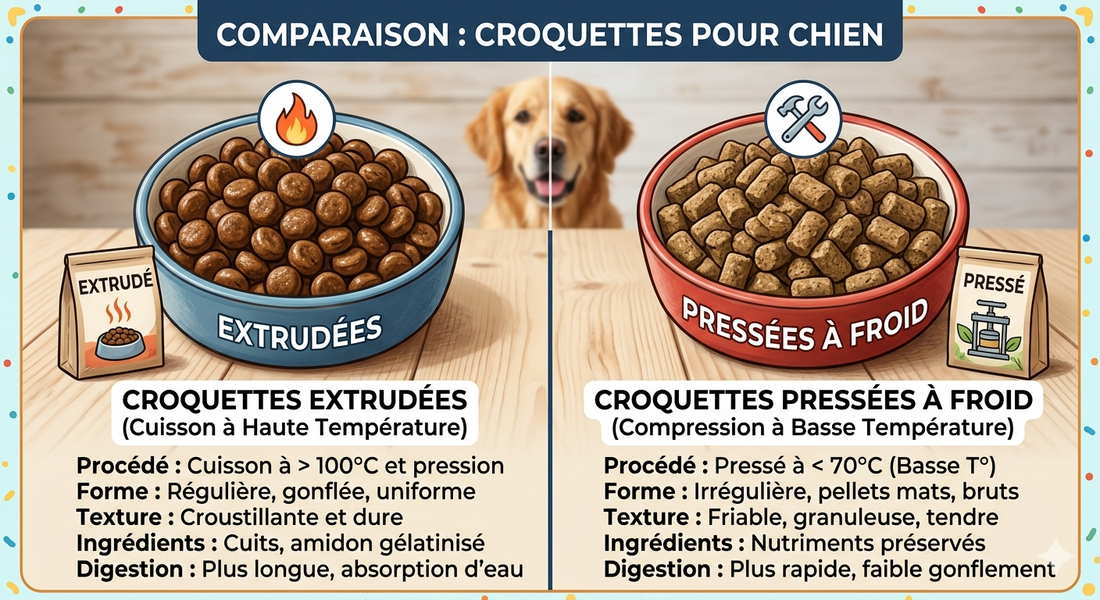 Croquettes pressées ou extrudées : quelles différences pour l’alimentation de votre chien ?