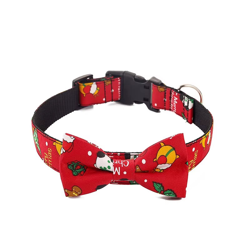 Removable Bow Tie Dog Collar Christmas Durable Adjustable Buckle Pet Collar Suitable for Small Medium Large Dogs Cats