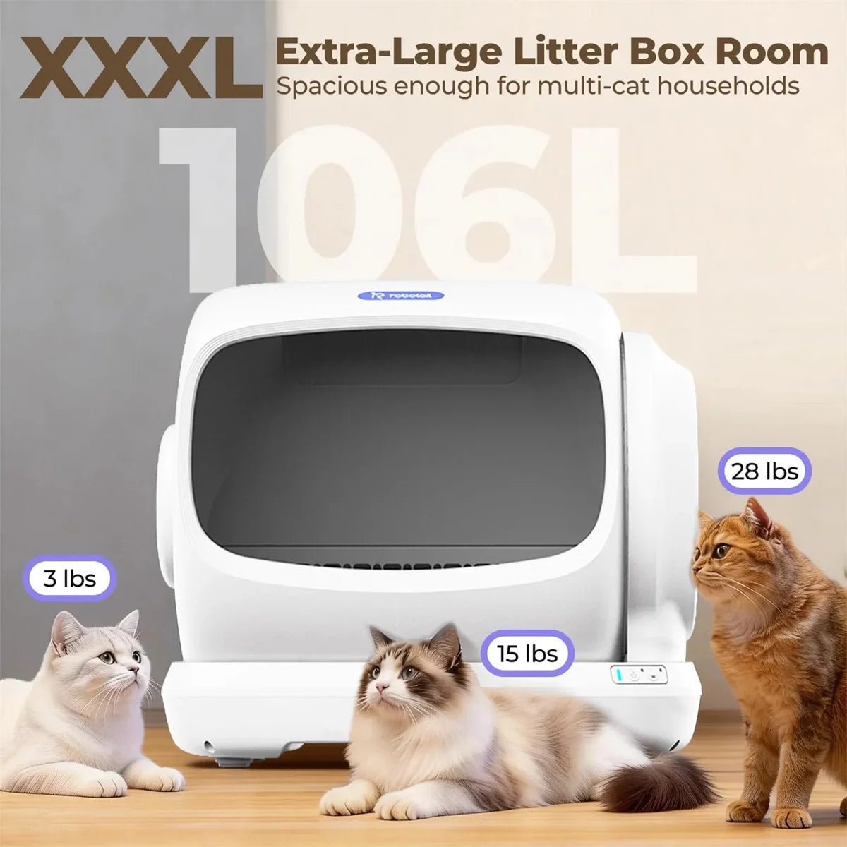 106L Smart Automatic Cat Litter Box, Semi-Open Self-Cleaning Design, Ultra-Quiet, Double-Layer Silicone Mat, Easy Cleaning,C42 - Trufféo