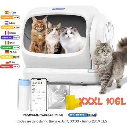 106L Smart Automatic Cat Litter Box, Semi-Open Self-Cleaning Design, Ultra-Quiet, Double-Layer Silicone Mat, Easy Cleaning,C42 - Trufféo