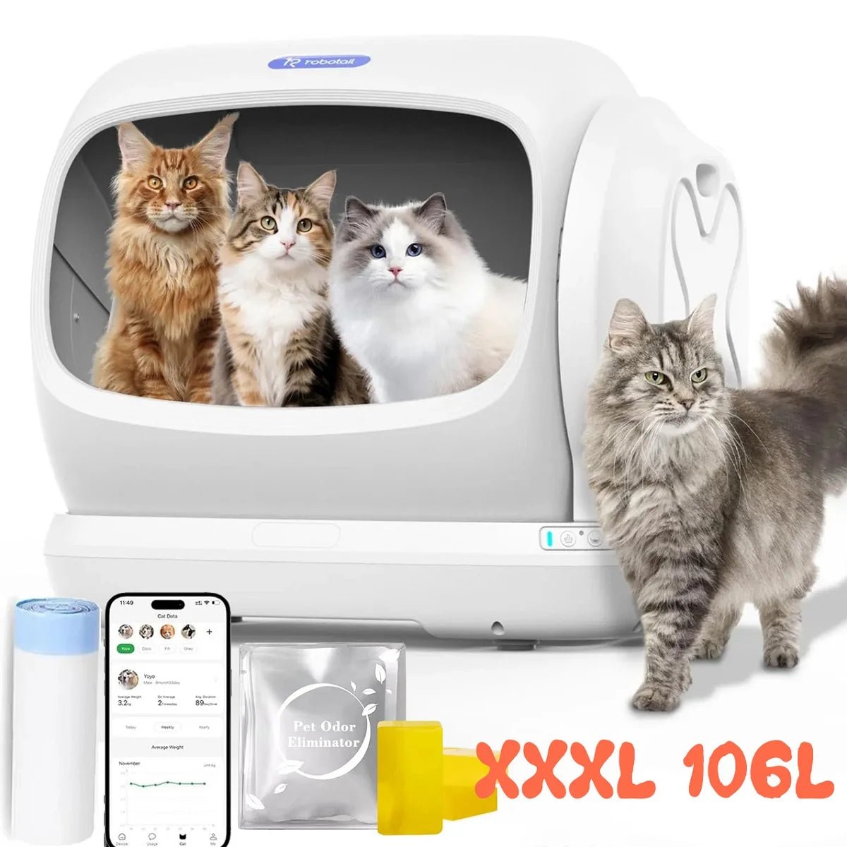 106L Smart Automatic Cat Litter Box, Semi-Open Self-Cleaning Design, Ultra-Quiet, Double-Layer Silicone Mat, Easy Cleaning,C42 - Trufféo