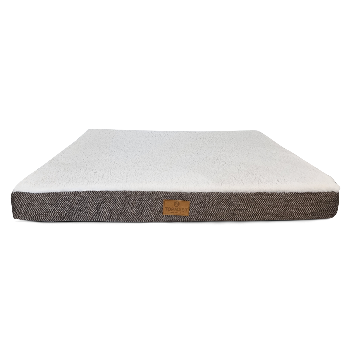 Topmast Hondenmatras - Furfleece Blokkussen - Herringbone - Large - Bruin Beige - 90 x 70 x 10 cm