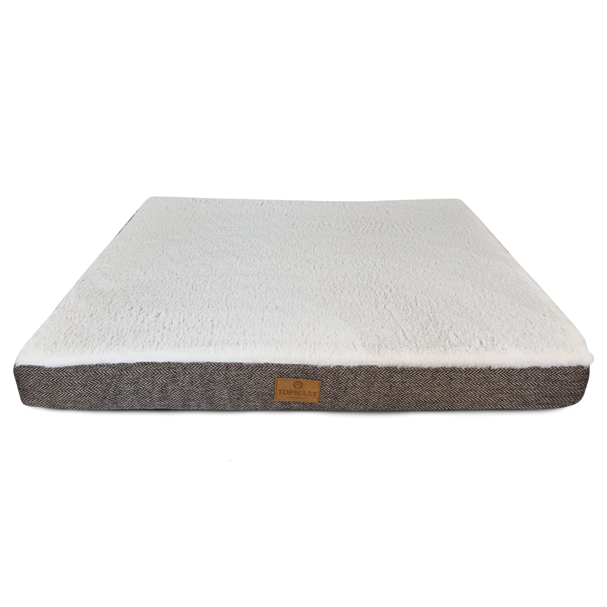 Topmast Hondenmatras - Furfleece Blokkussen - Herringbone - Large - Bruin Beige - 90 x 70 x 10 cm