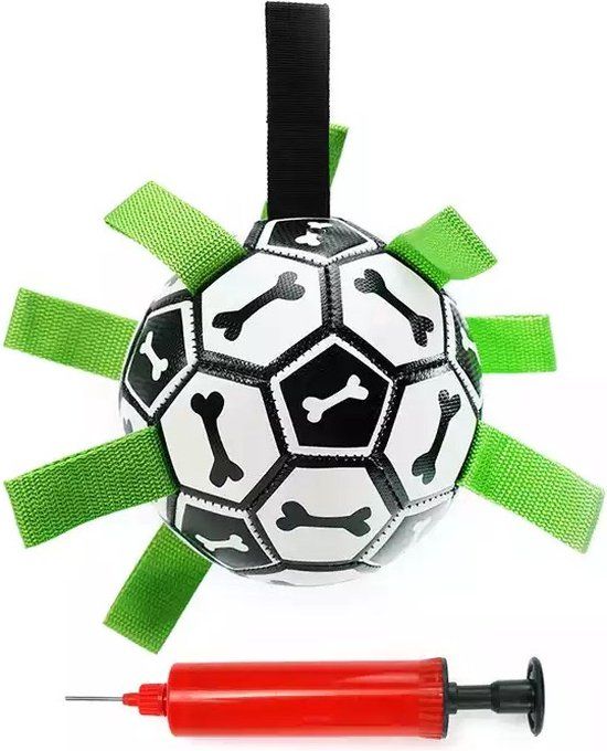 Hondenspeelgoed - Voetbal voor Honden - 16 cm - Hondenbal met Touwen – Drijvend hondenspeeltje – Met Pomp
