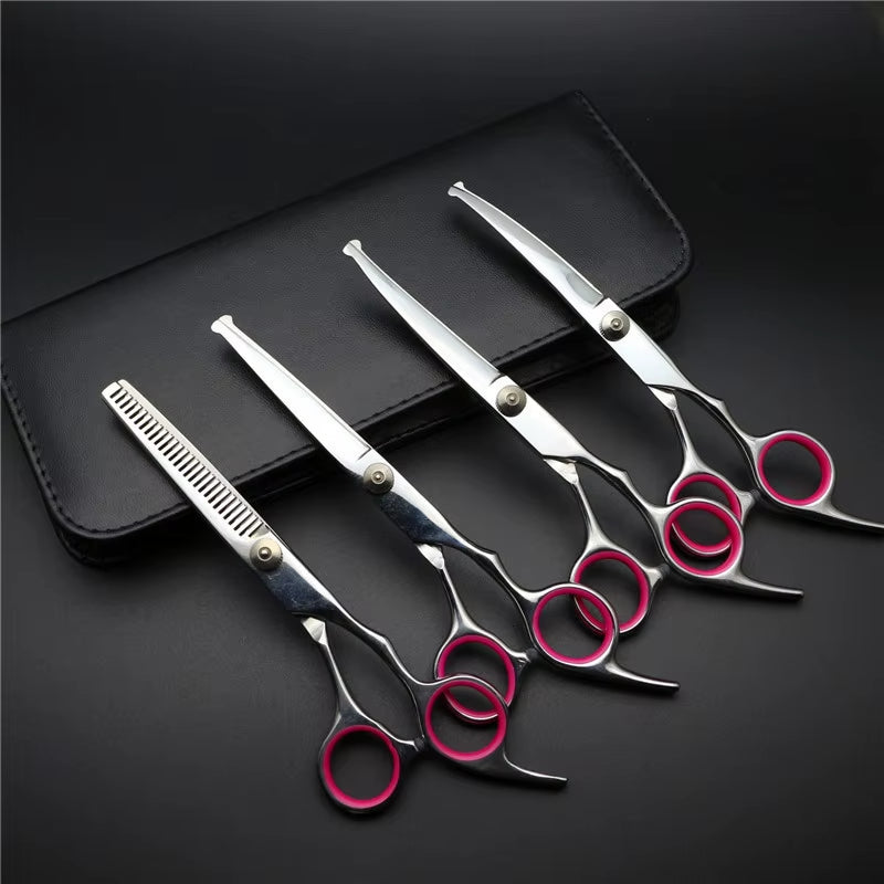 Safe Stainless Steel Pet Scissors for Dog Grooming Comfortable Rounded Tips Curved Dog Scissors Kit Tools Gift Comb