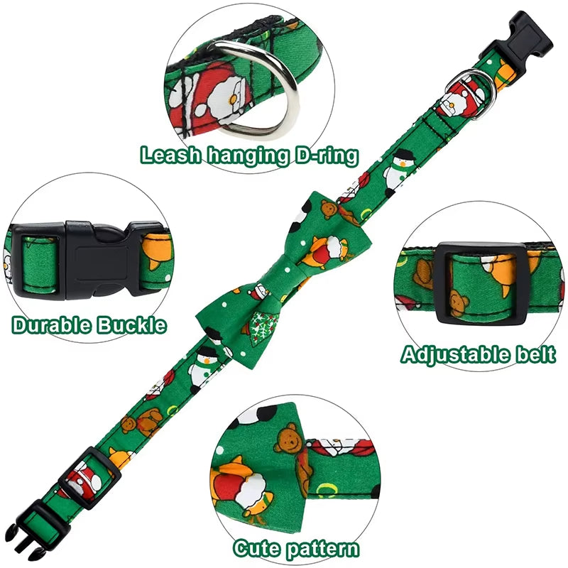 Removable Bow Tie Dog Collar Christmas Durable Adjustable Buckle Pet Collar Suitable for Small Medium Large Dogs Cats