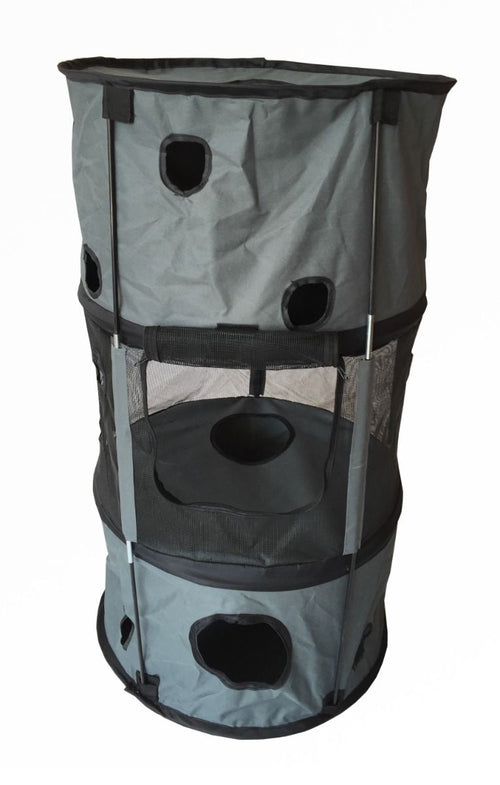 Cat Cage 3 étages - Enclos chat pliable gris 57x57x100cm