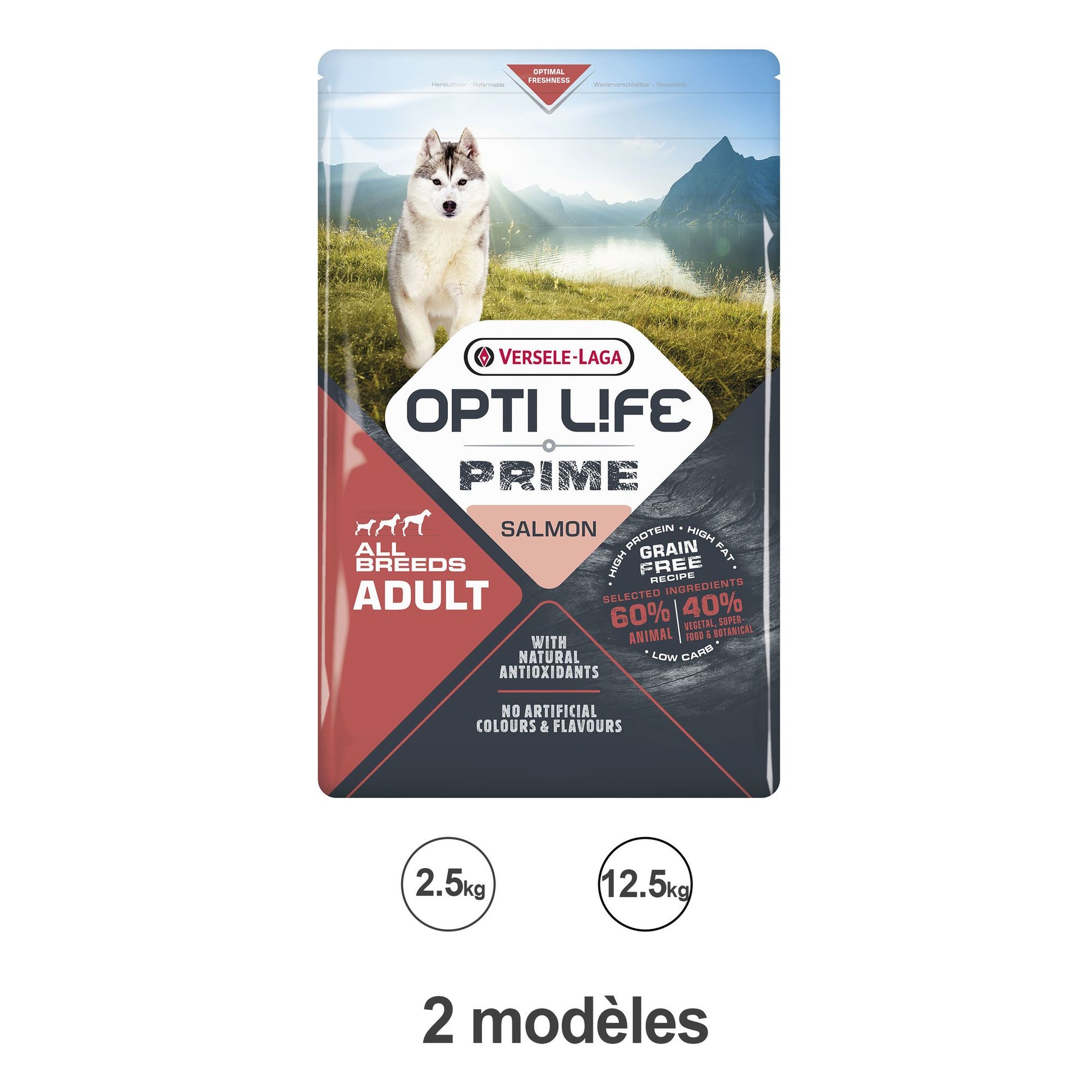 Croquettes Opti Life Prime au saumon sans céréales pour chien