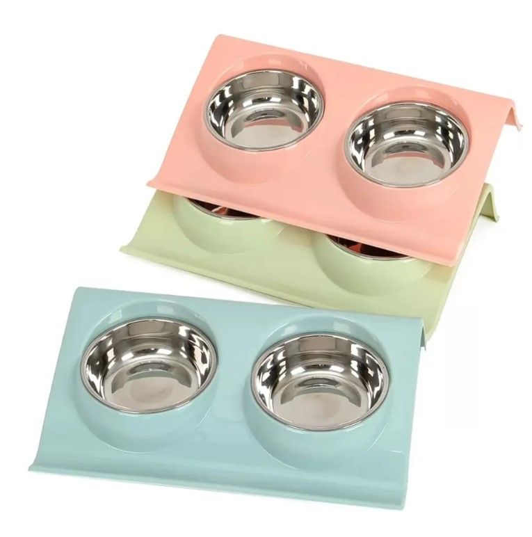 Topmast Kunststof Double Dinner + Rvs bakjes 13 cm - Blauw