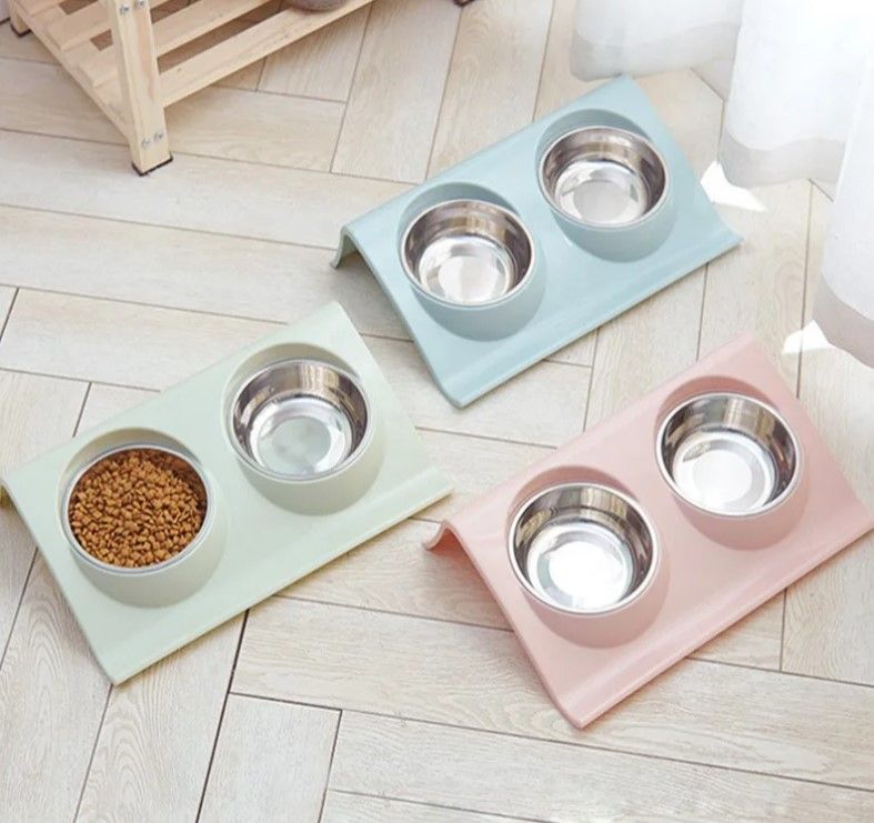 Topmast Kunststof Double Dinner + Rvs bakjes 16 cm - Roze