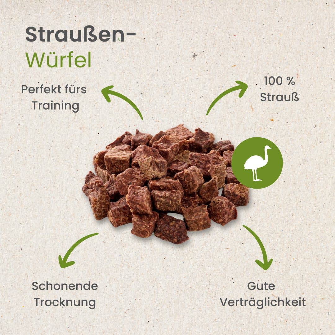 Cubes d'autruche sans conservateurs