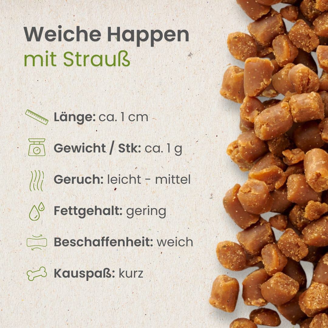 Friandises molles à l'autruche et volaille pour chiens 1000gr