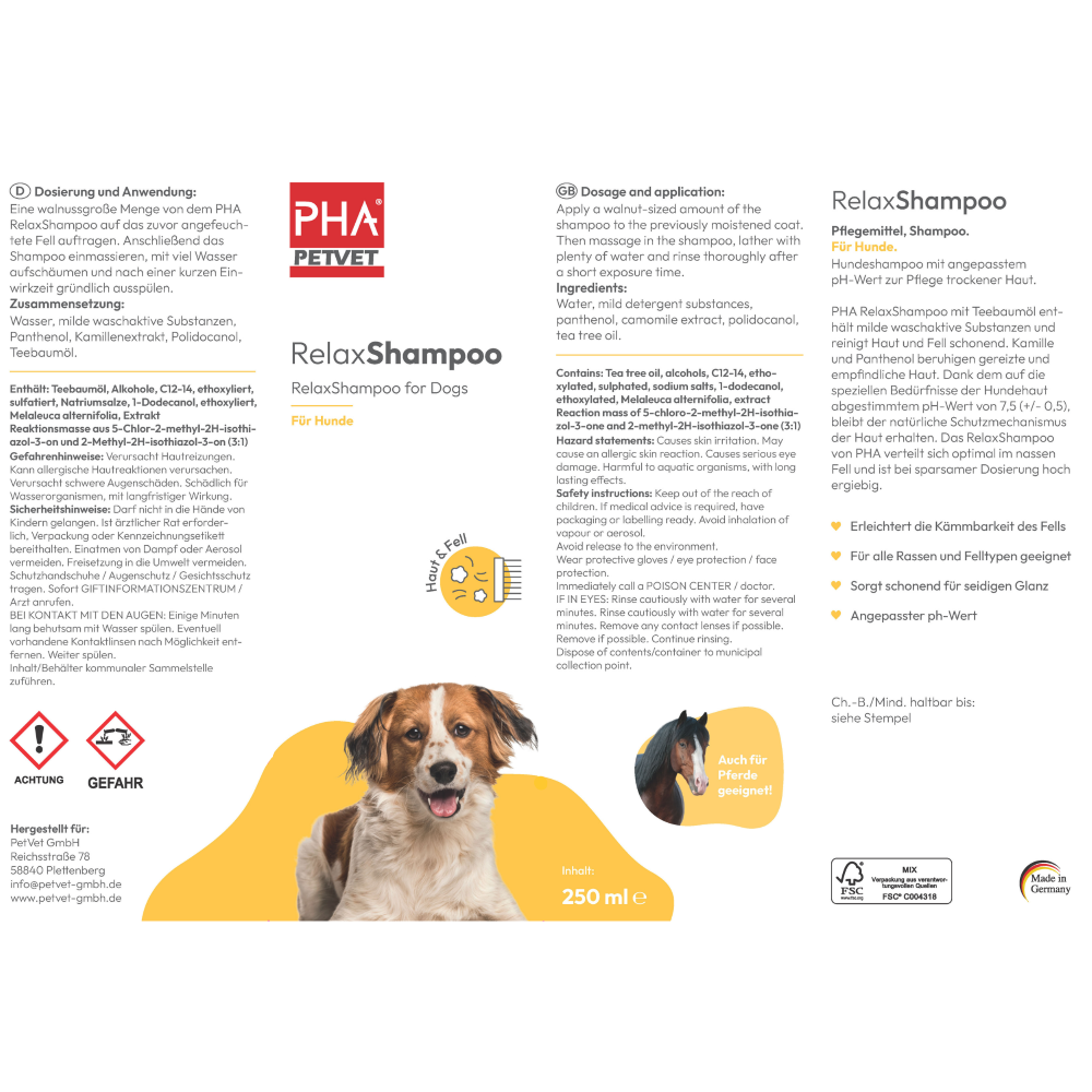 PHA Relax shampoo pour chiens 250 ml Kauartikel.com GmbH