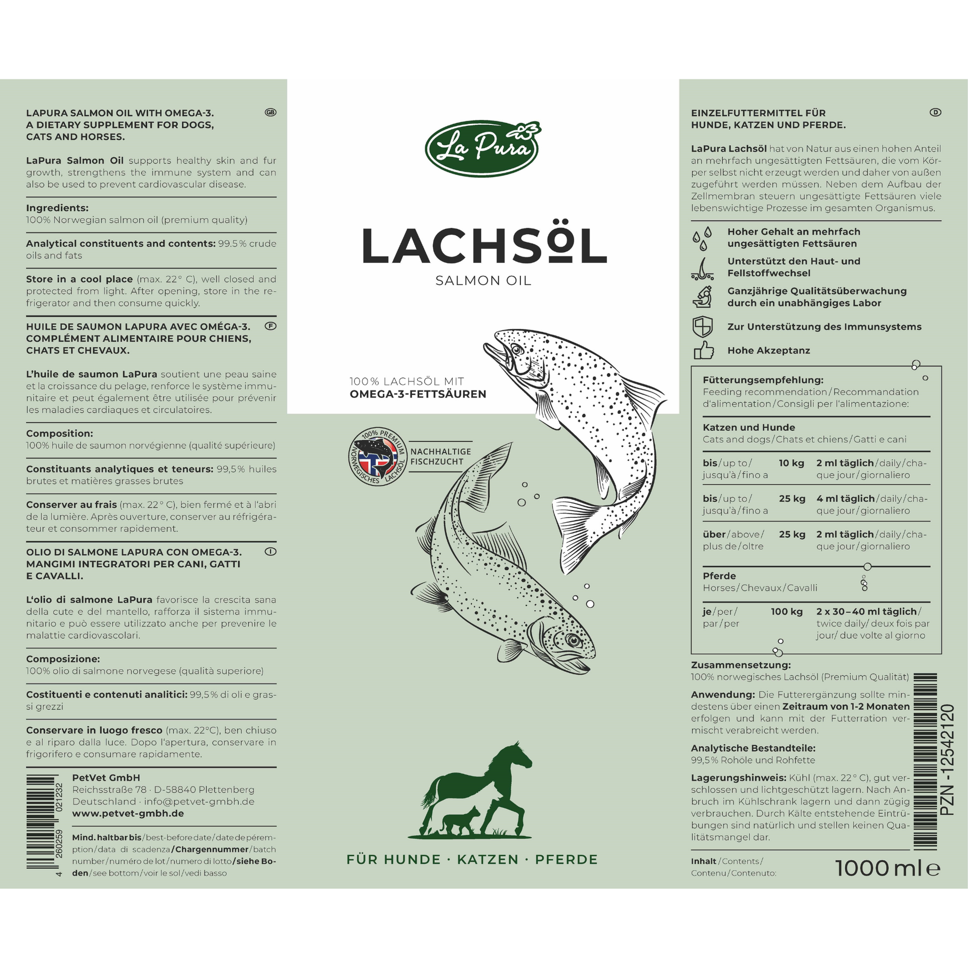 Huile de lin LaPura 1000 ml pour chiens, chats et chevaux Kauartikel.com GmbH