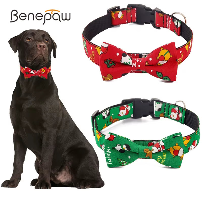 Removable Bow Tie Dog Collar Christmas Durable Adjustable Buckle Pet Collar Suitable for Small Medium Large Dogs Cats