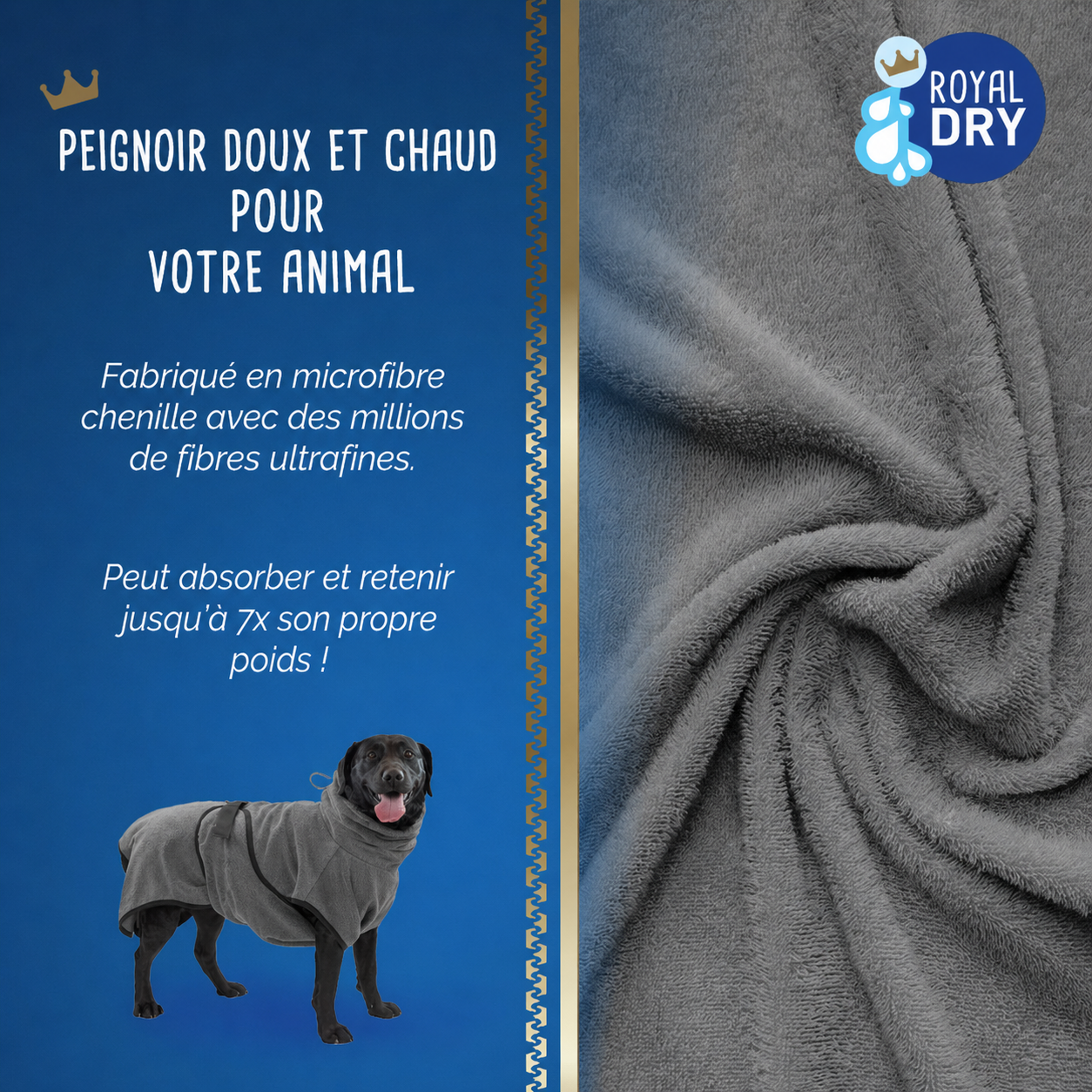 Peignoir de bain microfibre Royal Dry pour chien – Ultra-absorbant