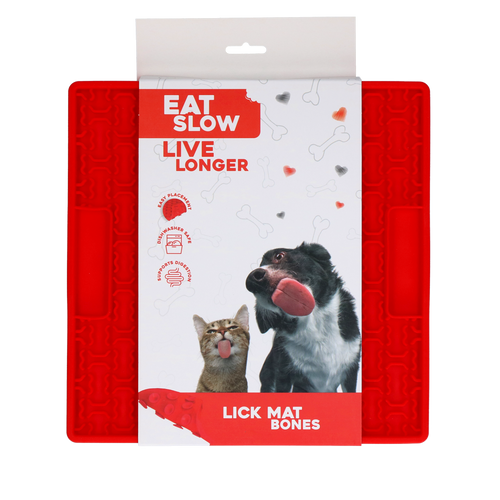 Eat Slow Live Longer Lick Mat — Bone Pattern, 21 x 21 cm