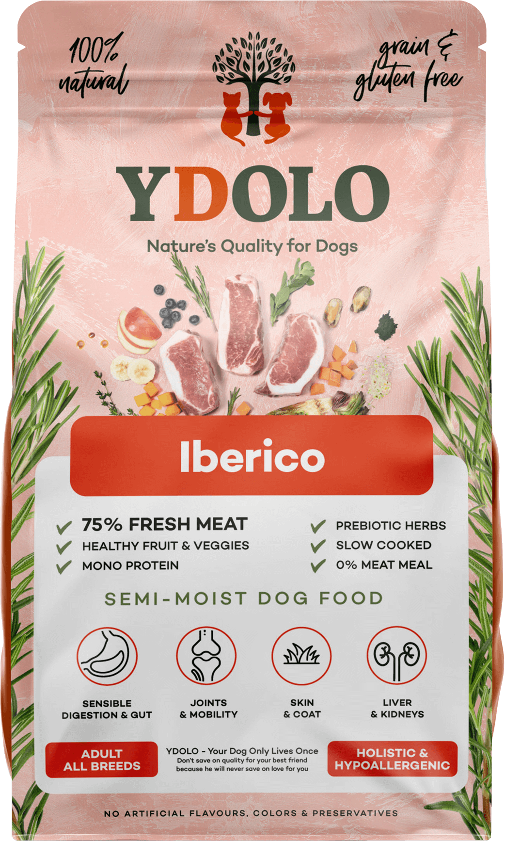 YDOLO Healthy & Pure Iberico — croquettes semi-humides chien, sac