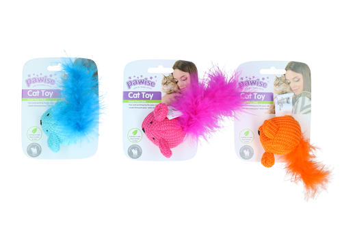 Pawise – Souris en laine avec cataire et plumes pour chat – 14 cm