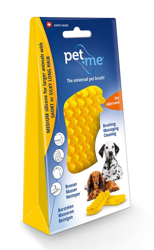 Pet + Me Brush – Brosse 4-en-1 en Silicone pour Animaux jaune