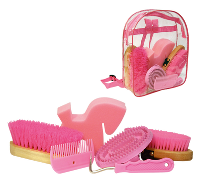 Grooming kit with 7 products in backpack pink
