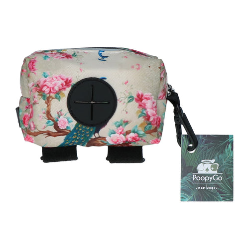 PoopyGo – Distributeur de Sacs à Déjections pour Chien motif Paon (Blanc)