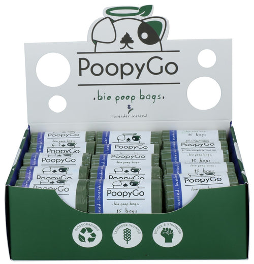 Sacs à déjections biodégradables PoopyGo — Lavande - 30 rouleaux de 15 sacs