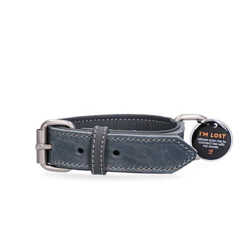 Spotted! Pro – Collier en Cuir Premium avec Médaille Digitale - Bleu