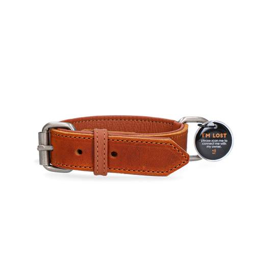 Spotted! Pro – Collier en Cuir Premium avec Médaille Digitale - Marron