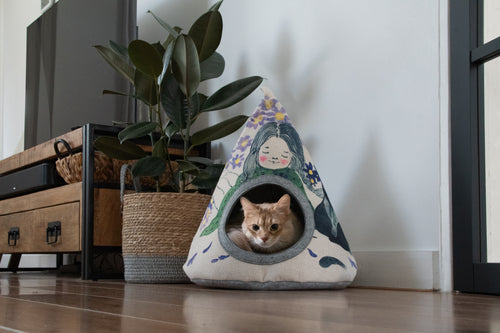 Tipi pour Chat TAKARA – Nid Douillet et Élégant - Violet fleurs