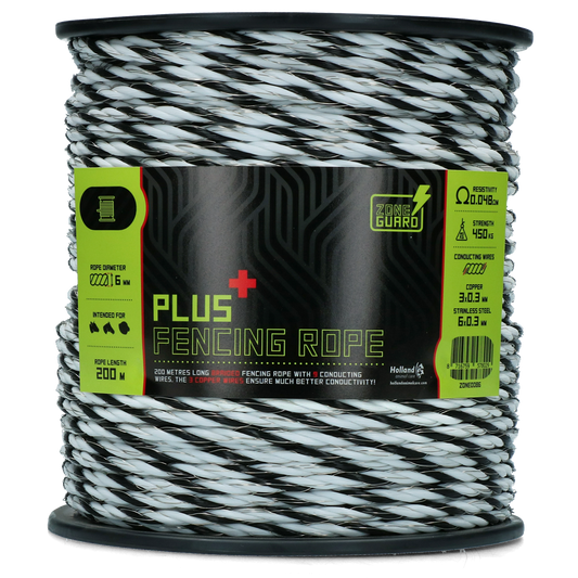 ZoneGuard 6 mm Plus fencing rope black and white 200 m
