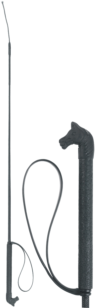 Riding crop 90cm black with horse-head-shaped PVC grip