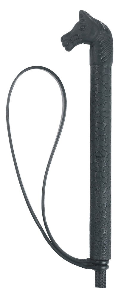 Riding crop 90cm black with horse-head-shaped PVC grip