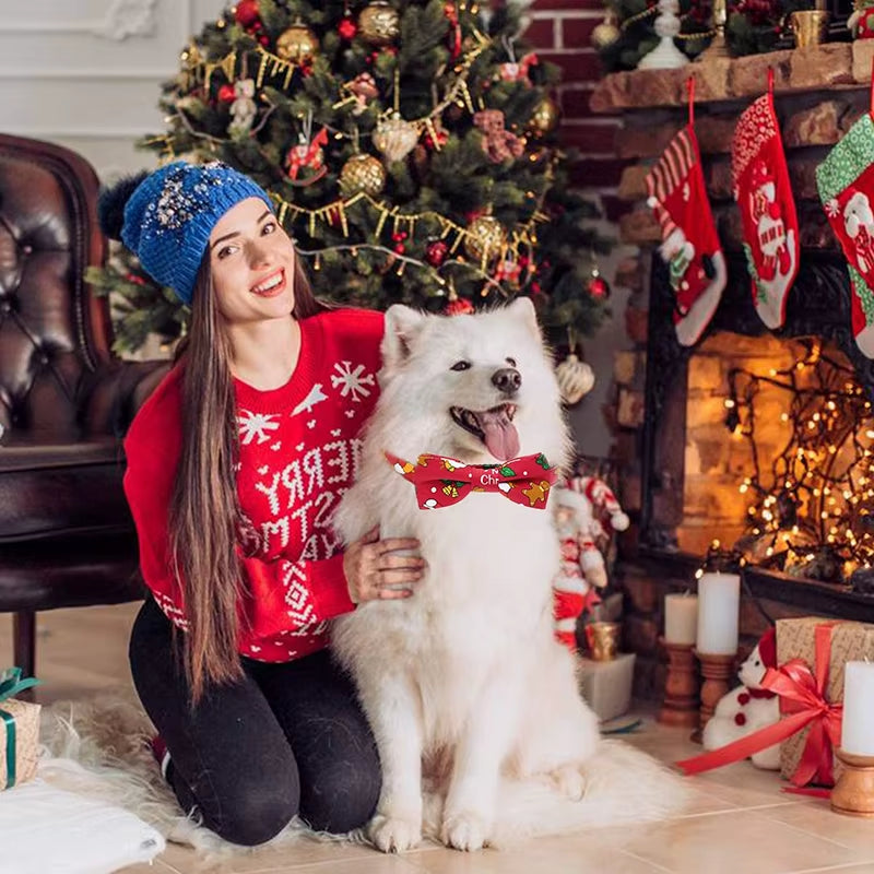 Removable Bow Tie Dog Collar Christmas Durable Adjustable Buckle Pet Collar Suitable for Small Medium Large Dogs Cats