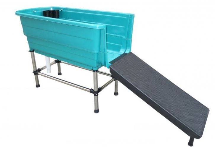 Topmast Hondenbad Kunststof met afvoerslang - 60 x 124 x 90 cm + Kunststof Loopplank