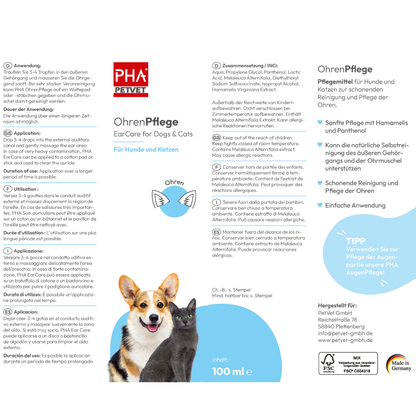 Soin auriculaire PHA pour chiens et chats 100 ml Kauartikel.com GmbH