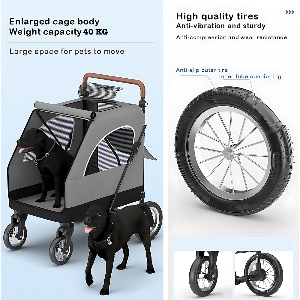 Topmast Hondenbuggy  Big Smart - Grijs - 4 Wielen - 40 Kilo Draagvermogen