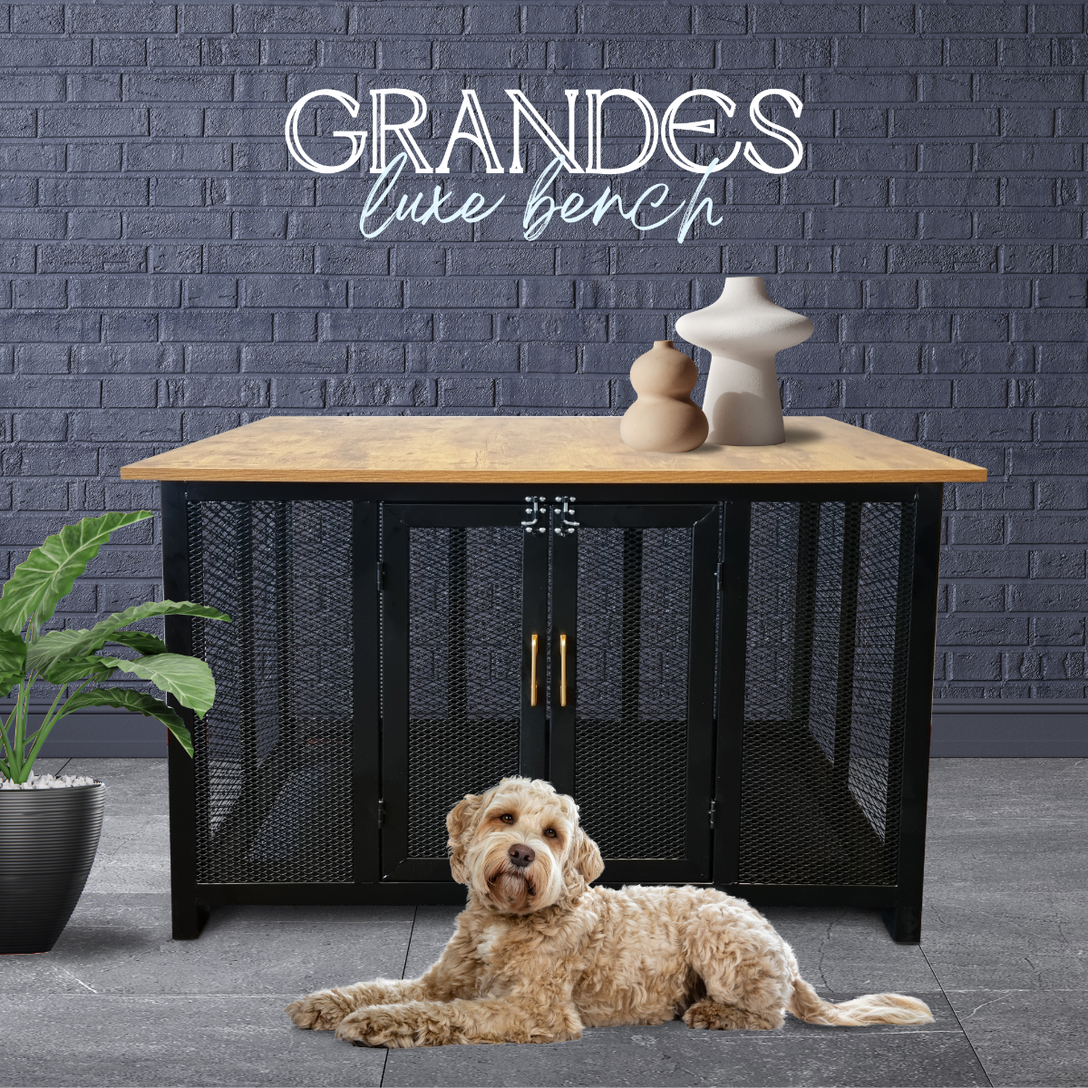 Topmast Metalen Bench Grandes - Luxeus - 115 x 75 x 83 cm - Rustic Brown & Black