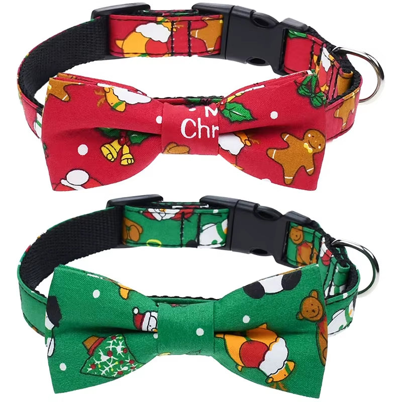Removable Bow Tie Dog Collar Christmas Durable Adjustable Buckle Pet Collar Suitable for Small Medium Large Dogs Cats