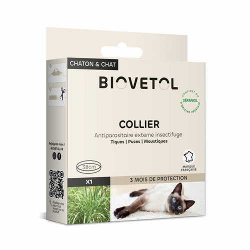 Collier Insectifuge pour Chat & Chaton – Géraniol, Anti-étranglement (BIOVETOL)