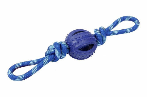 Rubber Tug Ball - Double Handle - 35 cm Blue & White
